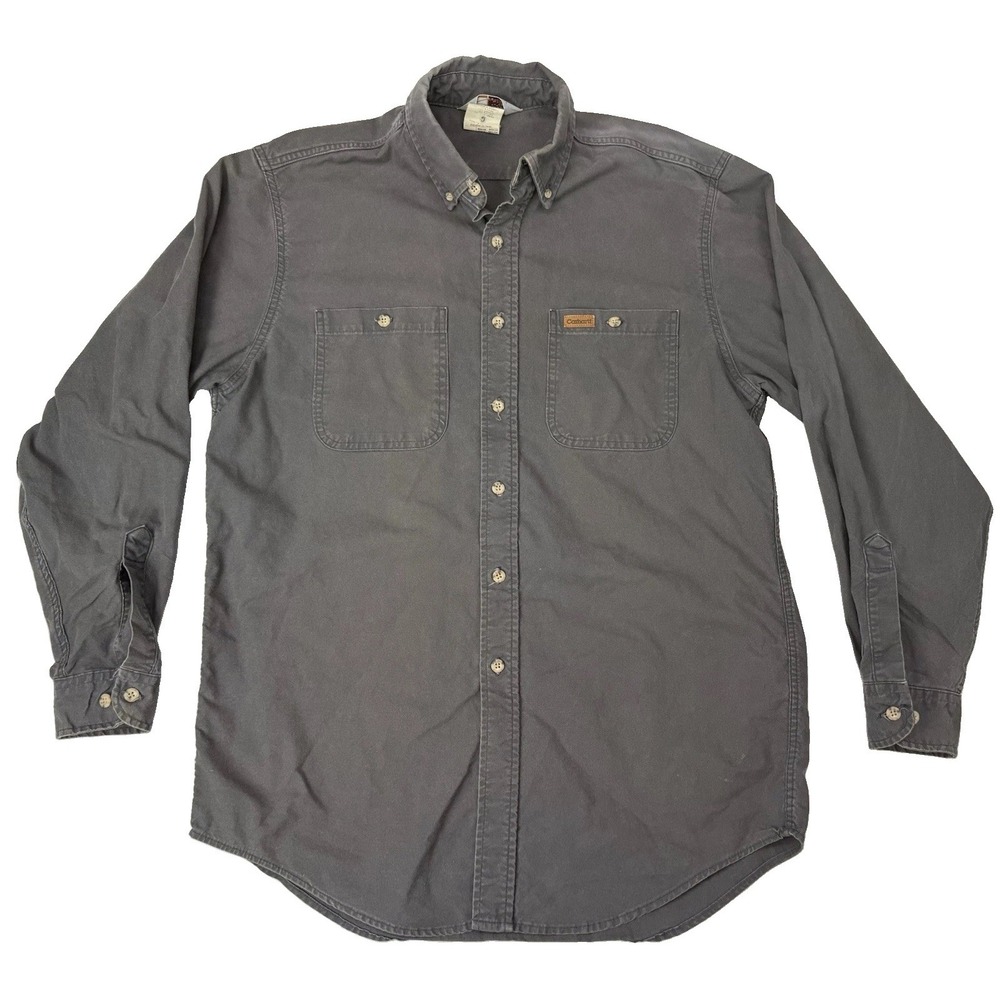 VTG Carhartt Shirt Mens Medium Grey Canvas Button Down LS Work Shirt Made In USA